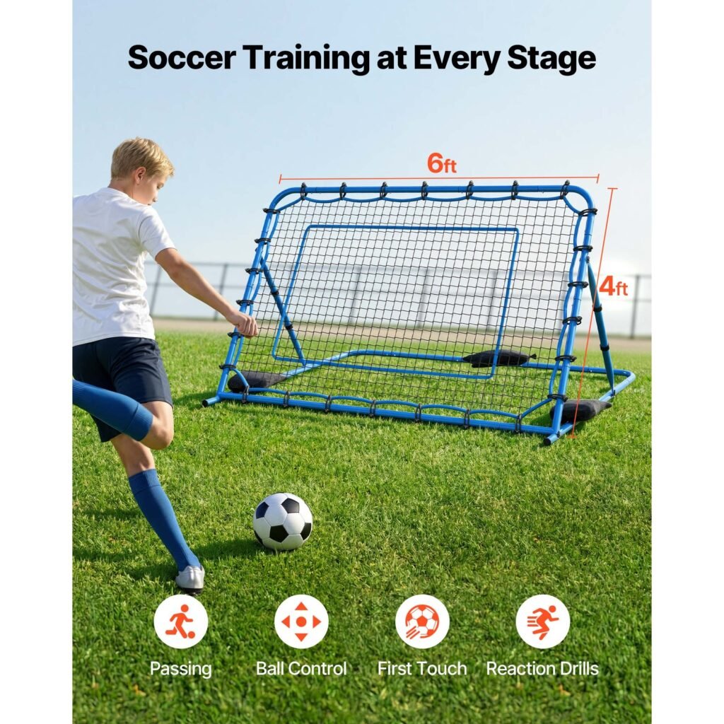 Soccer Rebounder Net, Quick-Switch Angle Soccer Goal Rebounder For Control, Passing Practice, Heavy-Duty Iron Frame & PE Net, Easy Setup Ball Training Aids & Equipment For Teens&Adults,6 X 4 Ft