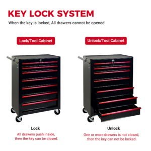 7-Drawer Rolling Tool Storage Cabinet With Detachable Top Tool Box, Universal Lockable Wheels, Adjustable Shelf, Locking Mechanism, Metal Tool Cart For Garage Workshop,Dark Space Black - Image 6