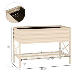 Galvanized Raised Garden Bed, Metal Planter Box with Legs, Storage Shelf and Bed Liner, Cream - Image 6