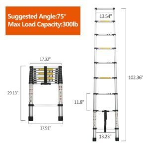 Telescoping Ladder 8.5FT, Telescopic Extension Ladder, Aluminum Alloy Folding Ladder Portable Multi-Purpose for Indoor Outdoor Work, Heavy Duty 300 lbs Load - Image 10