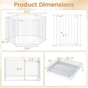 6-Panel Expandable Safety Gate (34.5"-154"), 270° Rotatable Baby/Pet Barrier For Fireplace Stairway Doorway-White - Image 4