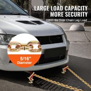 5/16' X 3' G80 Tow Chain V-Chain Bridle RTJ & Grab Hooks Wrecker 10800 Lbs - Image 2