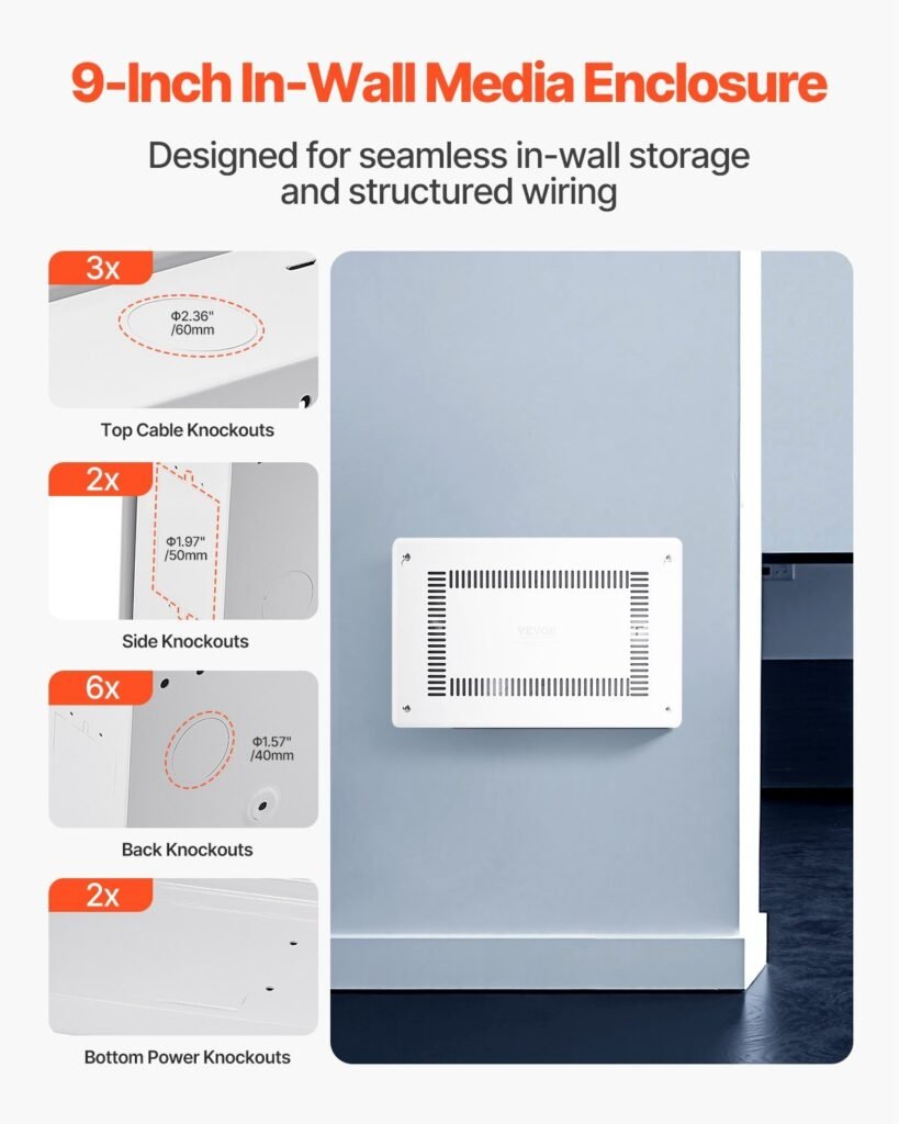 Structured Media Enclosure 9 In Recessed In-Wall TV Media Box With Cover