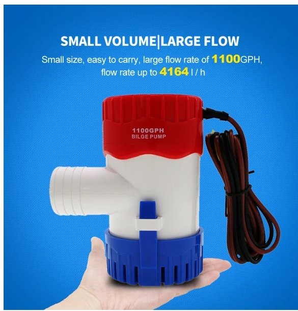 1100GPH 12V Electric Marine Submersible Bilge Sump Water For Boat 3 4Hose