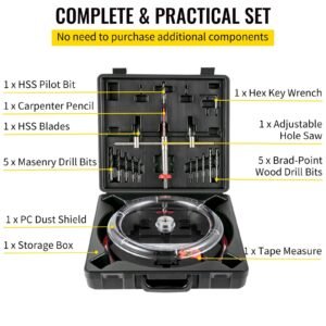 Adjustable Hole Saw Cutter Kit, 1-5/8' To 8' (40-200 Mm), Twin Blade Recessed Hole Saw With PC Dust Shield, Two Replaceable Pilot Drill Bits, For Recessed Lights, Ceiling Speakers, Vent Holes - Image 2