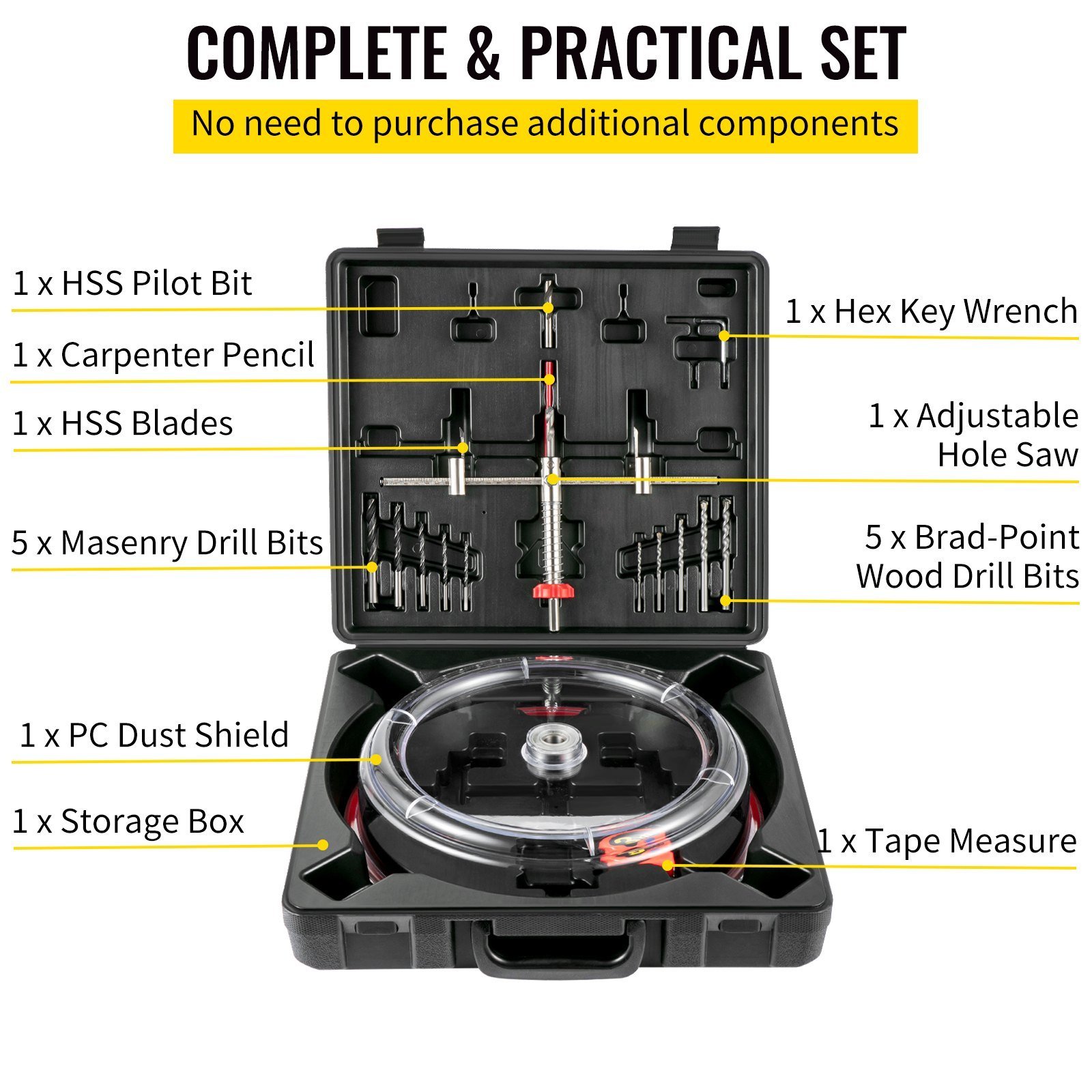 Adjustable Hole Saw Cutter Kit, 1-5/8' To 8' (40-200 Mm), Twin Blade Recessed Hole Saw With PC Dust Shield, Two Replaceable Pilot Drill Bits, For Recessed Lights, Ceiling Speakers, Vent Holes - Image 2