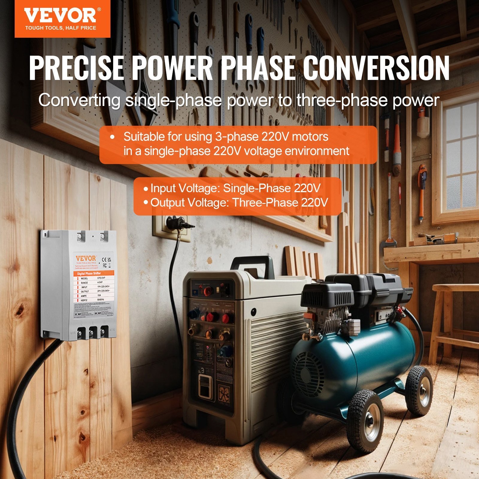 3 Phase Converter - 5HP 15A 220V Single Phase To 3 Phase Converter, Digital Phase Shifter For Residential And Light Commercial Use, 220V Input/Output (One Converter For One Motor Only) - Image 4