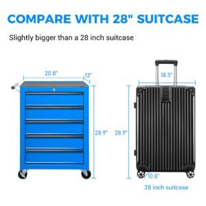 Rolling Metal Tool Chest with 5 Drawers, 20" 5-Drawer Tool Chest Cabinet with Ball Bearing Drawer Slides, Steel Tool Storage Box Organizer -BLUE - Image 4