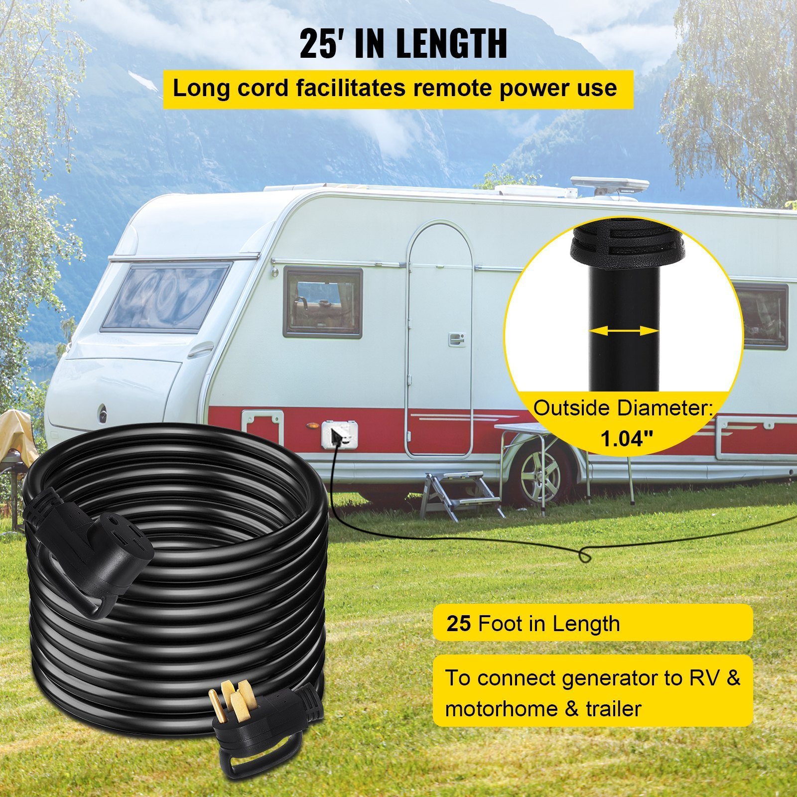 25Ft 50 Amp RV Extension Cord Durable Premium Power Cord RV 26.5mm Wire Diameter Extension Cord Copper Wire RV Cord Power Supply Cable For Trailer Motorhome Camper With Handles - Image 5