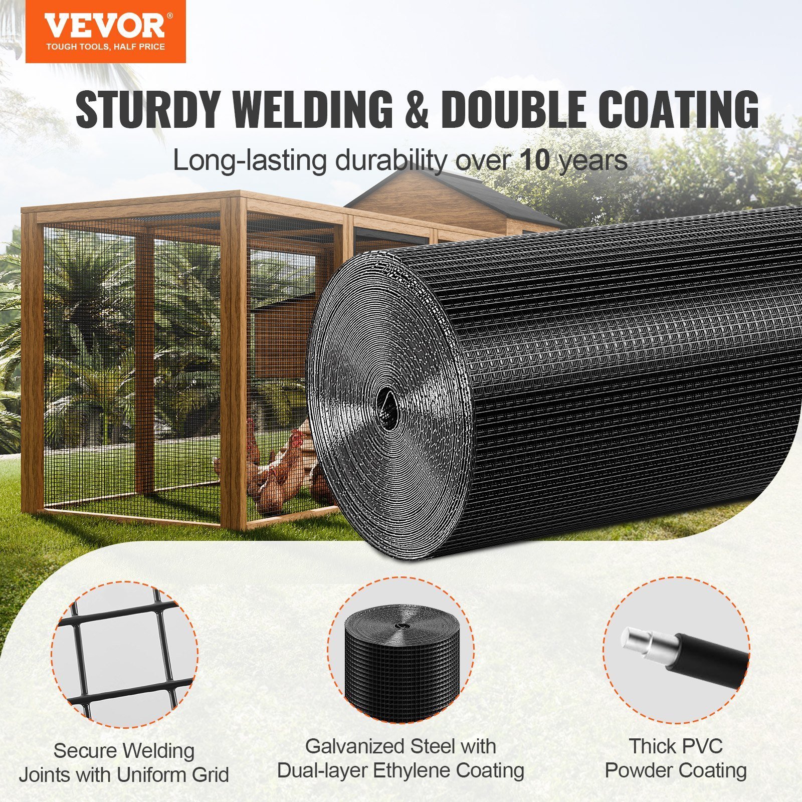 Hardware Cloth, 24'' X 100' Galvanized Wire Mesh Roll, 19 Gauge Chicken Wire Fence Roll, Vinyl Coating Metal Wire Mesh For Chicken Coop Barrier, Rabbit Snake Fences, Poultry Enclosures - Image 6