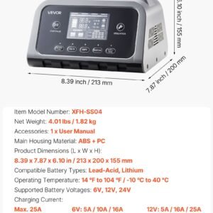 Smart Battery Charger, 25A, 6V 12V 24V Lithium LiFePO4 Lead-Acid (Gel/AGM) Car Battery Charger, With LCD Display, Trickle Charging Maintainer Desulfator, For Car, Boat, Motorcycle, Lawn Mowers - Image 1