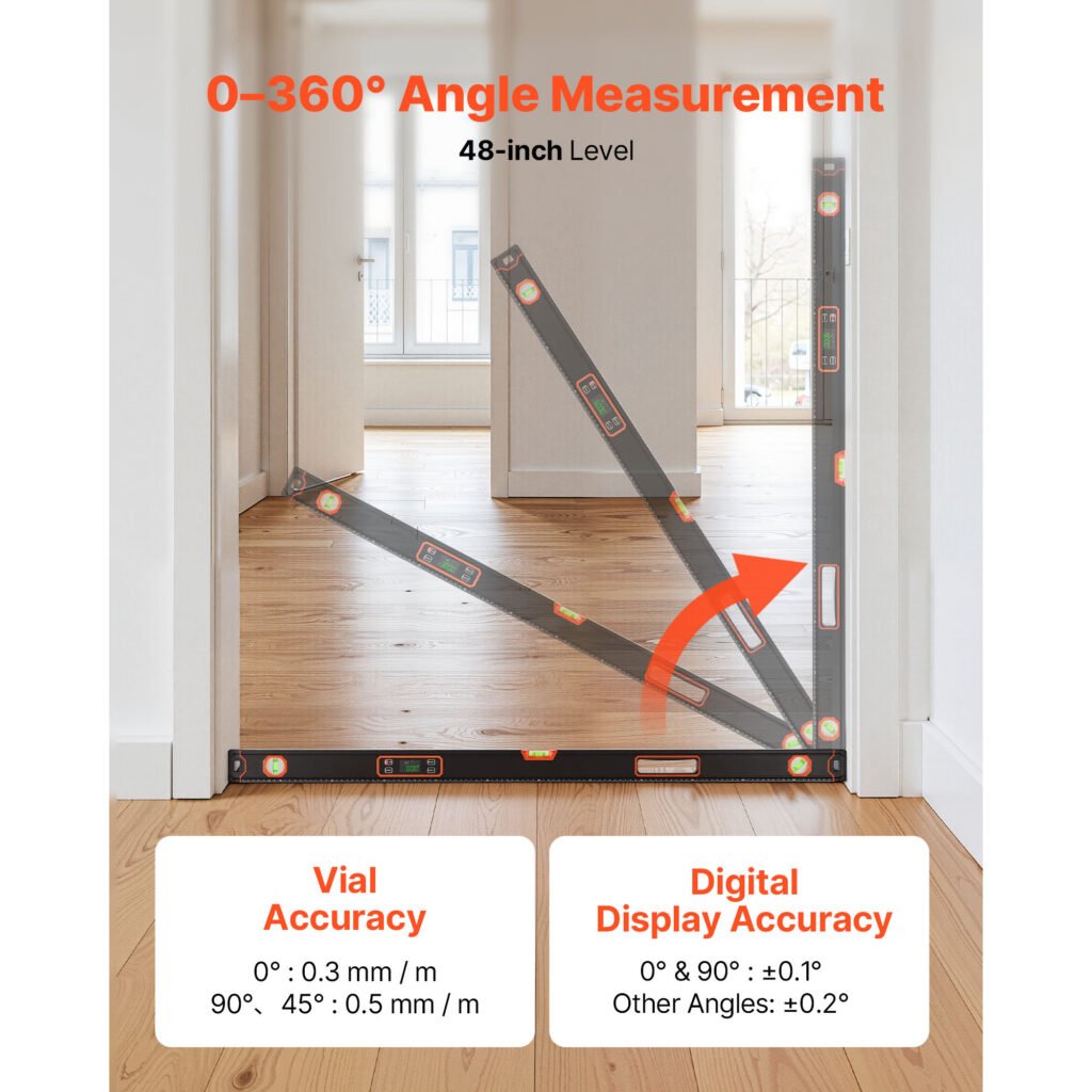 Digital Level, 48 In Length, Magnetic Electronic Level With LED Backlit Display, 360 Electronic Leveler Tool With 0  45  90  Bubble Vials, IP54 Rating For Construction Carpentry Home Renovation