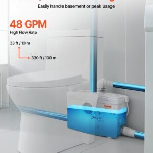 Macerator Pump 1200W 48 GPM Flow 33 Ft Head Lift Pump For Toilet Basement Sink - Image 5