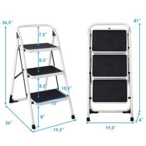 Folding 3-Step Ladder With Handgrip And Anti-Slip Platform - Image 3