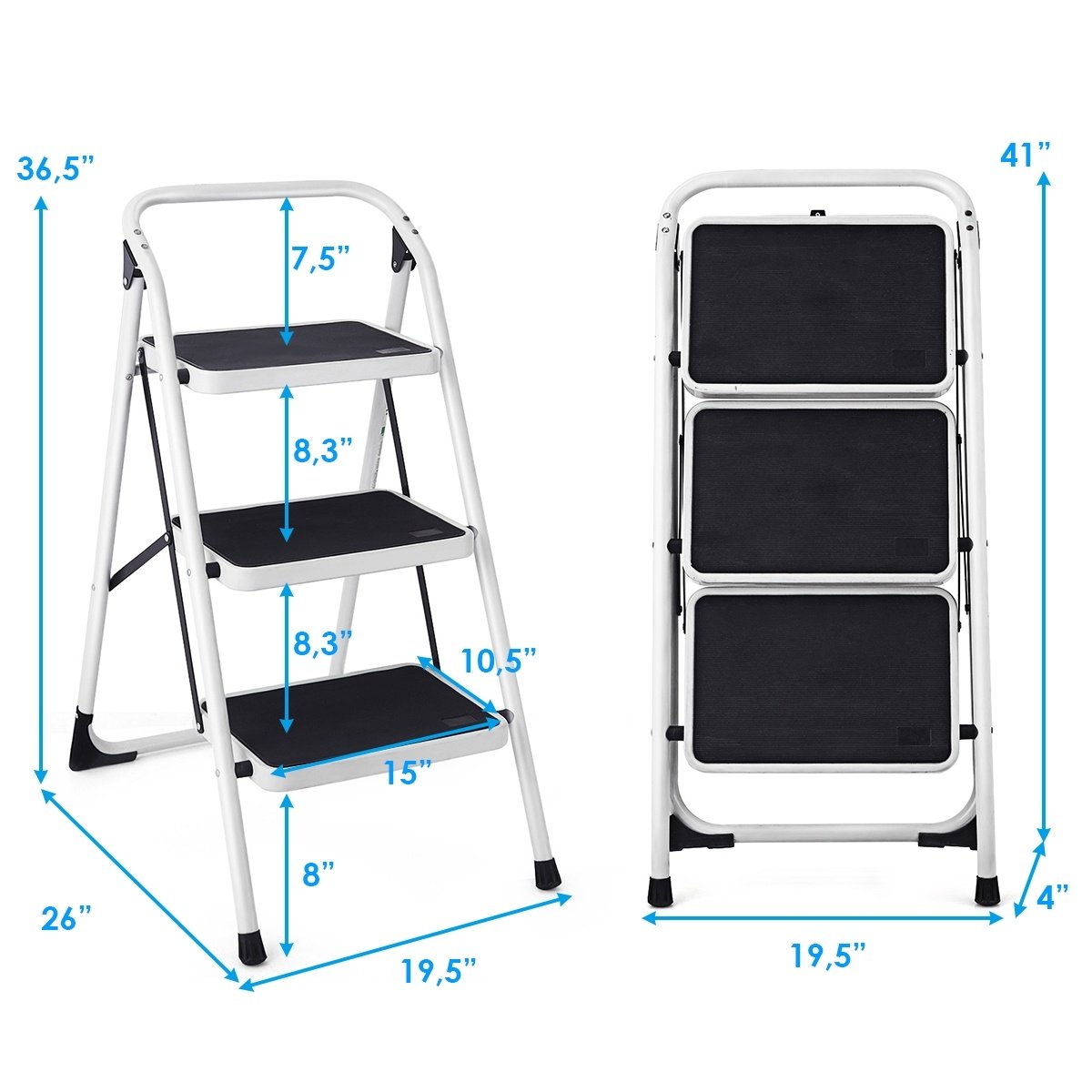 Folding 3-Step Ladder With Handgrip And Anti-Slip Platform - Image 3