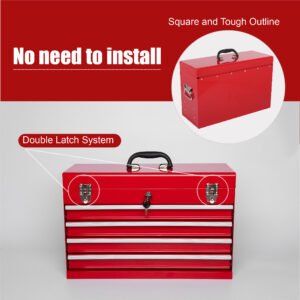 Heavy Duty Metal Tool Box, 21-inch, Portable Metal Tool Box With 4 Drawers, Small Tool Chest With EVA Liners, Ball Bearing Slide Drawers Locking & Powder Coated Finish, Multi-Function Tool Organizer - Image 6