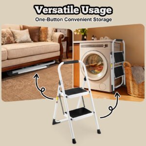 2 Step Folding Ladder Stool In White - Compact Design For Home Use - Image 7