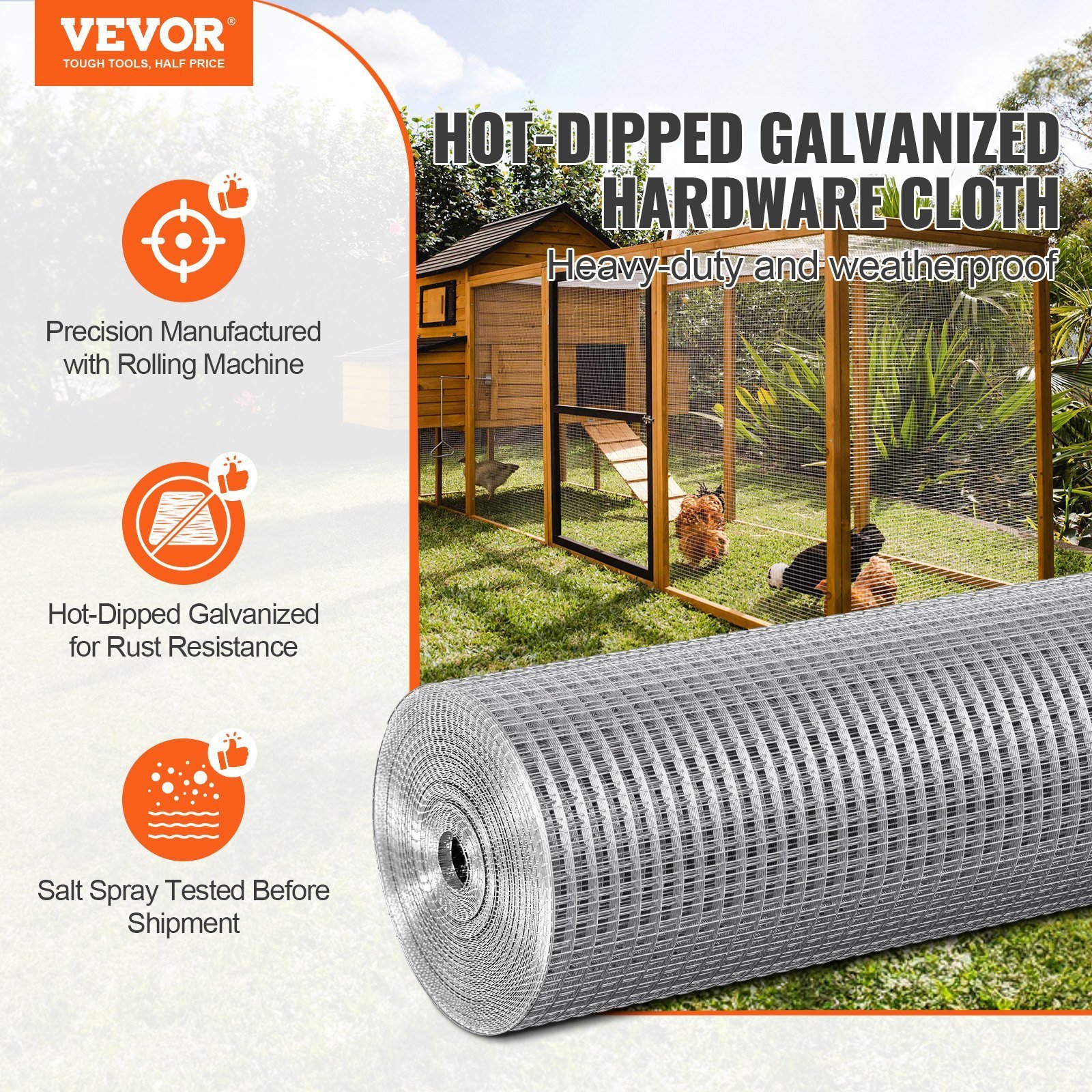 Hardware Cloth, 1'2 Inch 48in X 50 Ft 19 Gauge, Hot Dipped Galvanized Wire Mesh Roll, Chicken Wire Fencing, Wire Mesh For Rabbit Cages, Garden, Small Rodents - Image 4