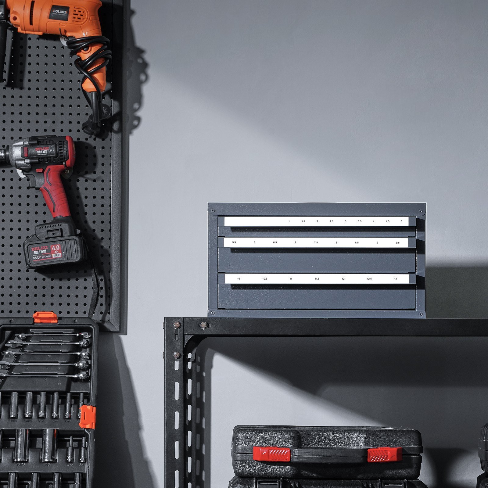 Drill Bit Dispenser Cabinet, Three-Drawer Drill Bit Organizer Cabinet For 1mm To 13mm, Steel Drill Dispenser Organizer Cabinet With Labels, Stackable Drill Dispenser For Drill Bit Storage - Image 7