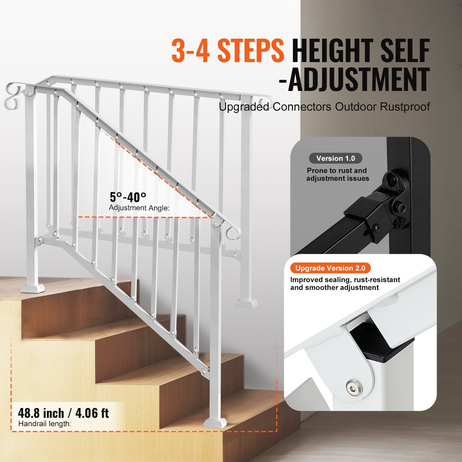 3-4 Step Handrails For Outdoor For Seniors Porch Deck Retro Arch White - Image 5