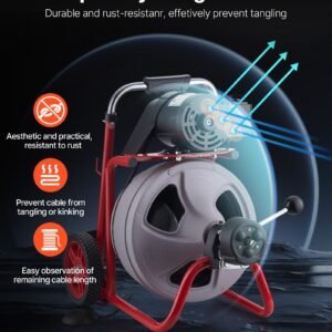 Drain Cleaner Machine 100 FT X 3/8 Inch, Auto Feed Sewer Snake Drain Auger On Wheels, Portable Drain Cleaning Machine With 8 Cutters & Air-Activated Foot Switch For 2" To 4" Pipes - Image 3