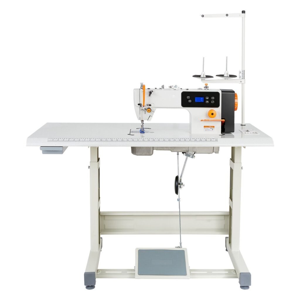 Industrial Sewing Machine, 550W Lockstitch Sewing Machine Set With Servo Motor And Table Stand, 5000 SPM High Speed, Metal Frame, LCD Panel, LED Light, For Cotton, Wool, Denim, Leather, Canvas