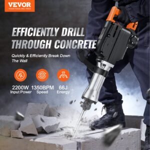 Demolition Jack Hammer, 2200W Jack Hammer Concrete Breaker, 1350 BPM Heavy Duty Electric Jack Hammer, 4pcs Chisels Bit With Case, Black - Image 5