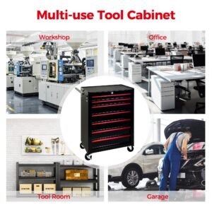 7-Drawer Rolling Tool Storage Cabinet With Detachable Top Tool Box, Universal Lockable Wheels, Adjustable Shelf, Locking Mechanism, Metal Tool Cart For Garage Workshop,Dark Space Black - Image 3