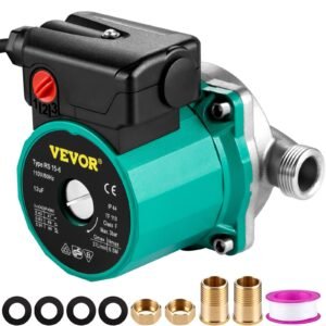 Hot Water Recirculating Pump, 93W, 110V Water Circulator Pump, Circulation Pump, 3/4″ G Thread To 1/2″ NPT Brass Adapter, Stainless Steel Head, 3 Speed Control For Electric Water Heater System - Image 1
