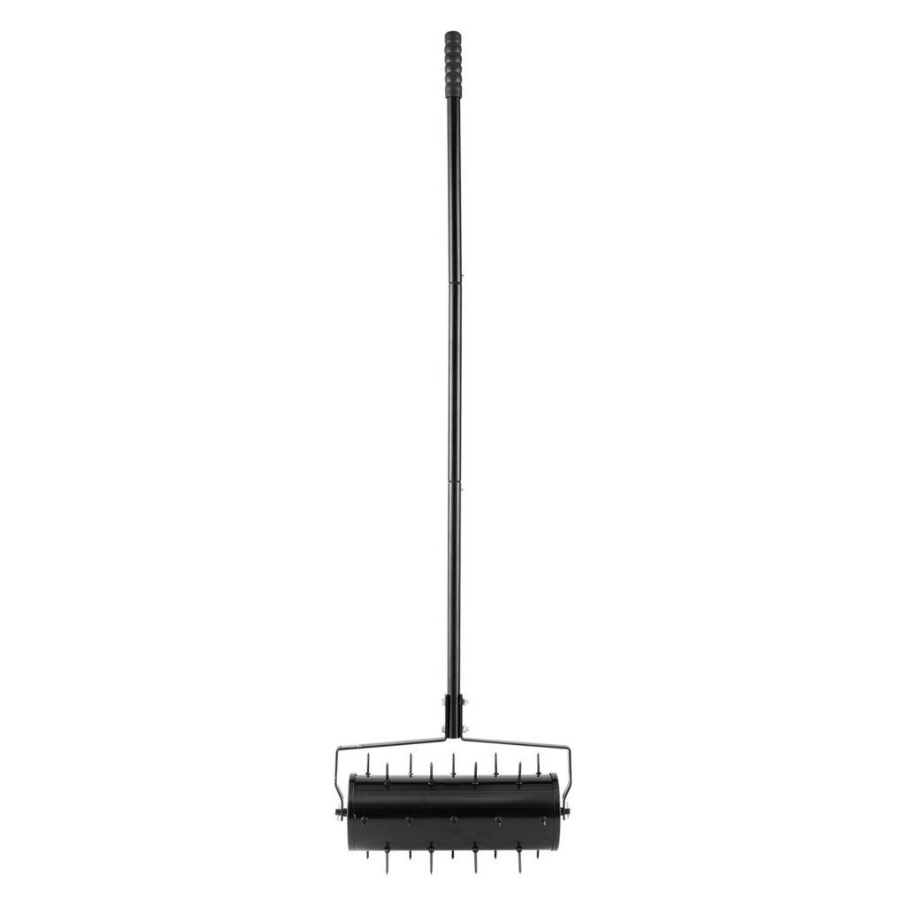 Rolling Lawn Aerator, 18-inch Heavy-Duty Manual Rolling Aerator Lawn With Detachable Handle And 27 Iron Spikes, Rolling Lawn Aeration Tool For Garden Patio Yard Compacted Soils And Lawns, Black