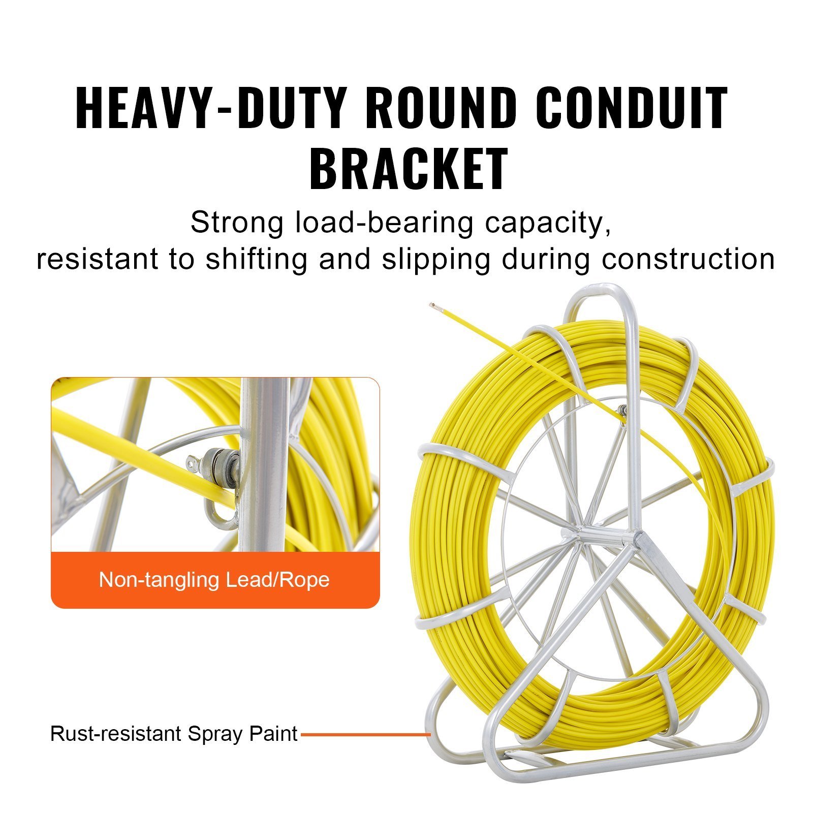 Fish Tape Fiberglass, 656 Ft, 1/4 Inch, Duct Rodder Fishtape Wire Puller, Cable Running Rod With Steel Reel Stand, 3 Pulling Heads, Fishing Tools For Walls And Electrical Conduit, Non-Conductive - Image 4
