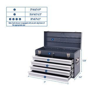 Heavy Duty Metal Tool Box, 21-inch, Portable Metal Tool Box With 4 Drawers, Small Tool Chest With EVA Liners, Ball Bearing Slide Drawers Locking & Powder Coated Finish, Multi-Function Tool Organizer - Image 5