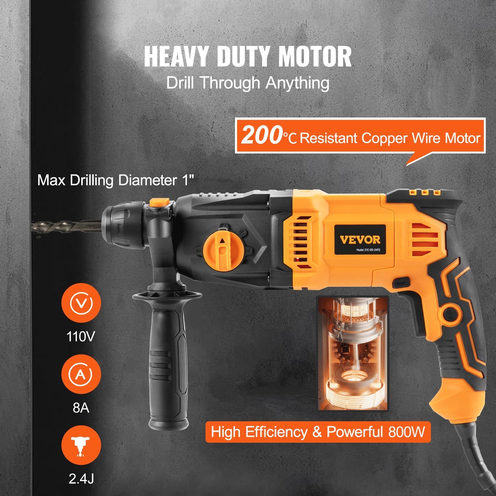 Rotary Hammer Drill Corded Drills 1' 4 Modes SDS-Plus Chipping Hammers - Image 3