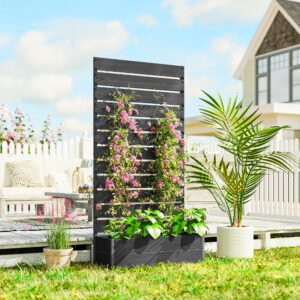 Trellis Planter for Climbing Plants, Raised Garden Bed with Trellis, Planter Box for Outdoor Garden, Black - Image 1