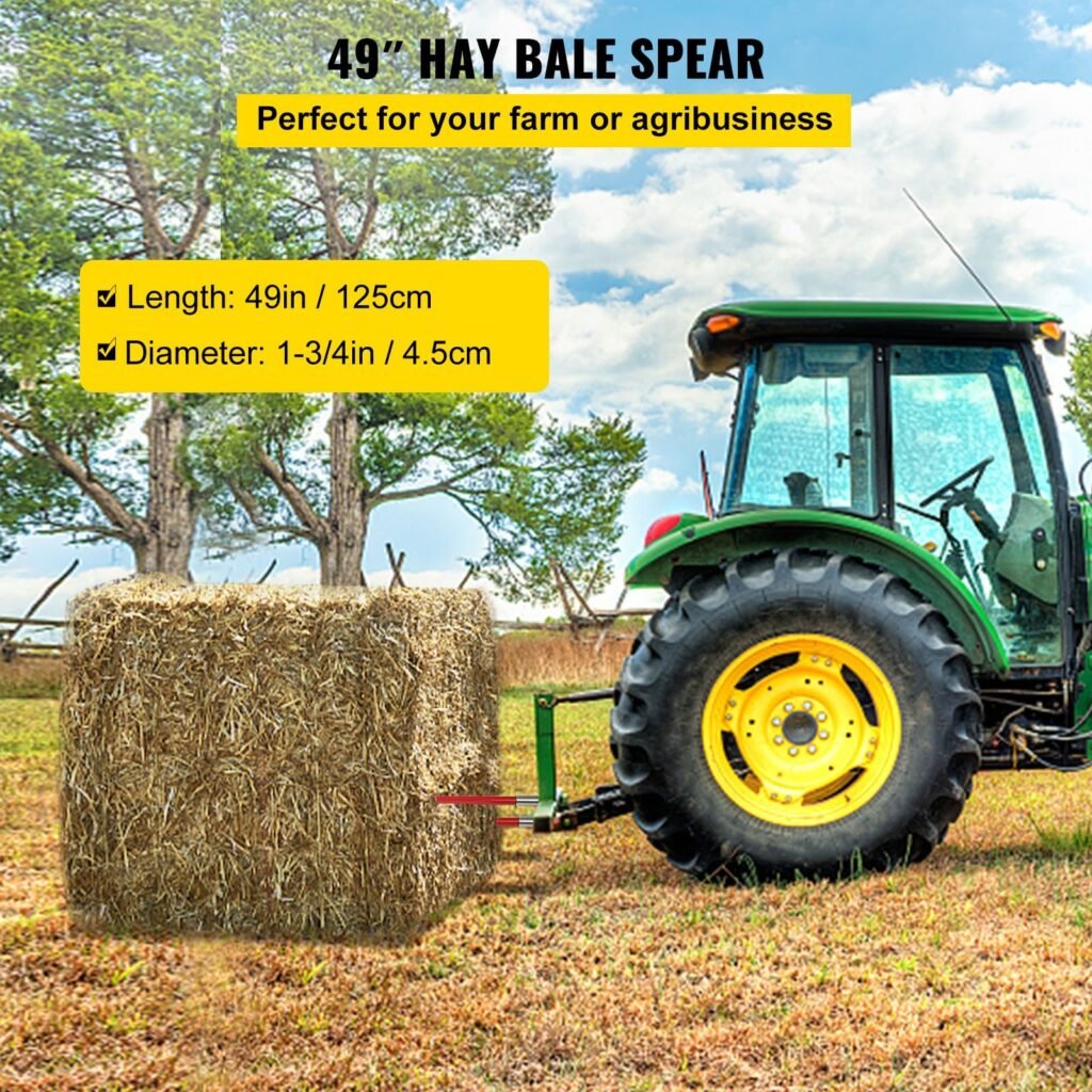 Pair Hay Spear 49' Bale Spear 3000 Lbs Capacity, Bale Spike Quick Attach Square Hay Bale Spears 1 3/4', Red Coated Bale Forks, Bale Hay Spike With Hex Nut & Sleeve For Buckets Tractors Loaders