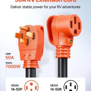100 FT 50A RV Extension Cord STW 6/3 +8/1 Gauge Wire NEMA 14-50P NEMA 14-50R ETL - Image 2