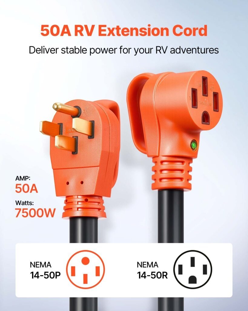 100 FT 50A RV Extension Cord STW 6/3 +8/1 Gauge Wire NEMA 14-50P NEMA 14-50R ETL
