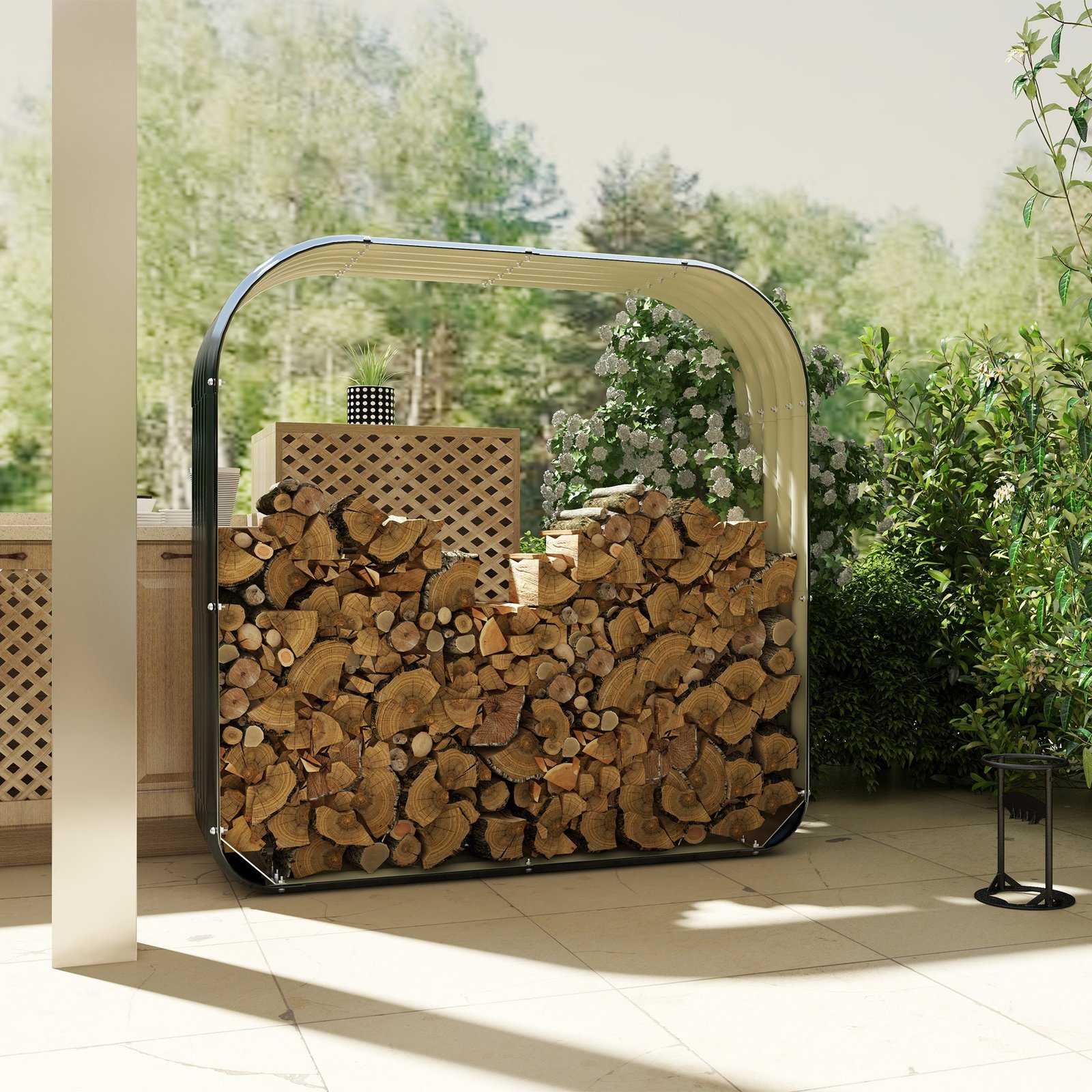 Wood Shed Galvanized Steel Firewood Storage Rack with Rubberized Edge for Safety, 4.7 x 1.4 x 4.7 - Image 7