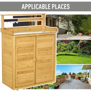 Backyard Garden Tool Storage Shed, Outdoor Storage & Potting Bench with 2 Magnetic Close Doors & Large Interior Storage Space - Image 7
