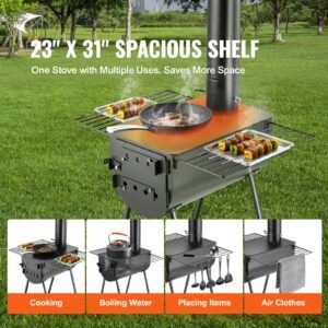 Wood Stove, 118 Inch, Alloy Steel Camping Tent Stove, Portable Wood Burning Stove With Chimney Pipes & Gloves, 3000in³Firebox Hot Tent Stove For Outdoor Cooking And Heating With 8 Pipes - Image 4