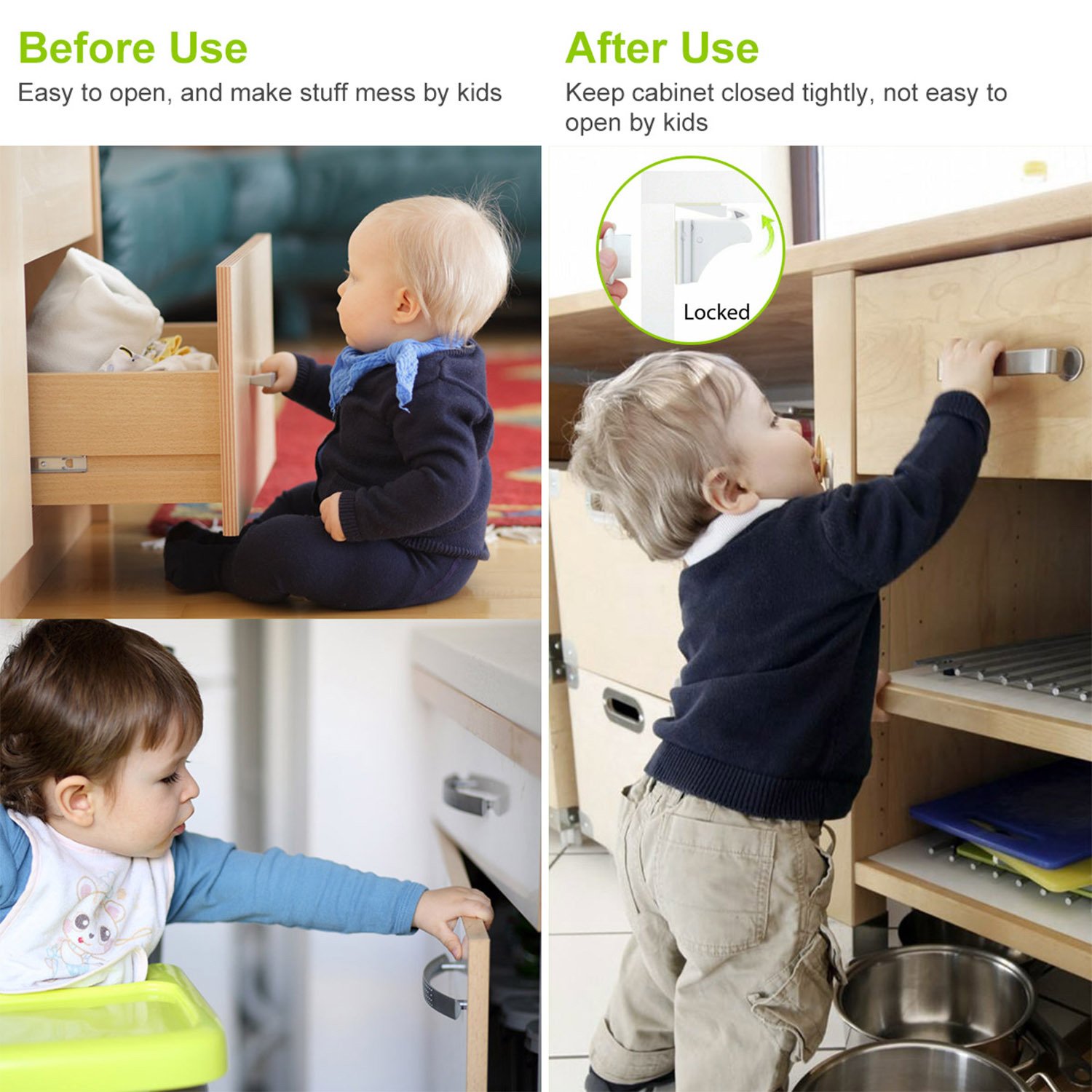 4Pcs Magnetic Cabinet Locks Child Safety Drawer Locks Adhesive Baby Proof Cabinets Latches Kit - Image 3