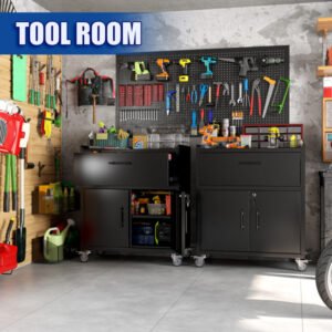 1-drawer Garage Tool Cabinet, Lockable Garage Storage Cabinet, Lockable Metal Storage Cabinet With Wheels, Rolling Toolbox - Image 3