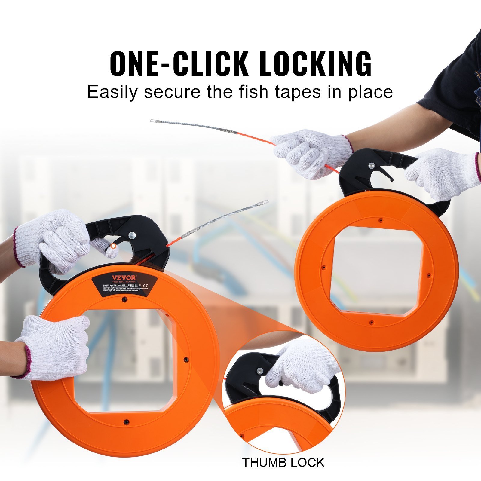 Fish Tape Wire Cable Line Puller 100 Ft 1/4 In PET With High Plastic Case - Image 4
