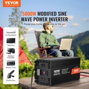 Modified Sine Wave Inverter, 5000W, DC 12V To AC 120V Power Inverter With 6 AC Outlets 2 USB Port 1 Type-C Port, LCD Display And Remote Controller For High Load Home Appliances, CE FCC Certified - Image 5