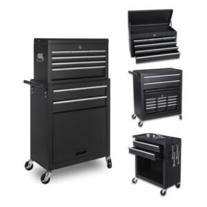 Tool Chest, 8-Drawer Rolling Tool Storage Cabinet With 2 In 1 Detachable Top Tool Box, Liner, Lockable Wheels, Side Hooks, Locking Mechanism, Metal Tool Cart For Garage - Image 7