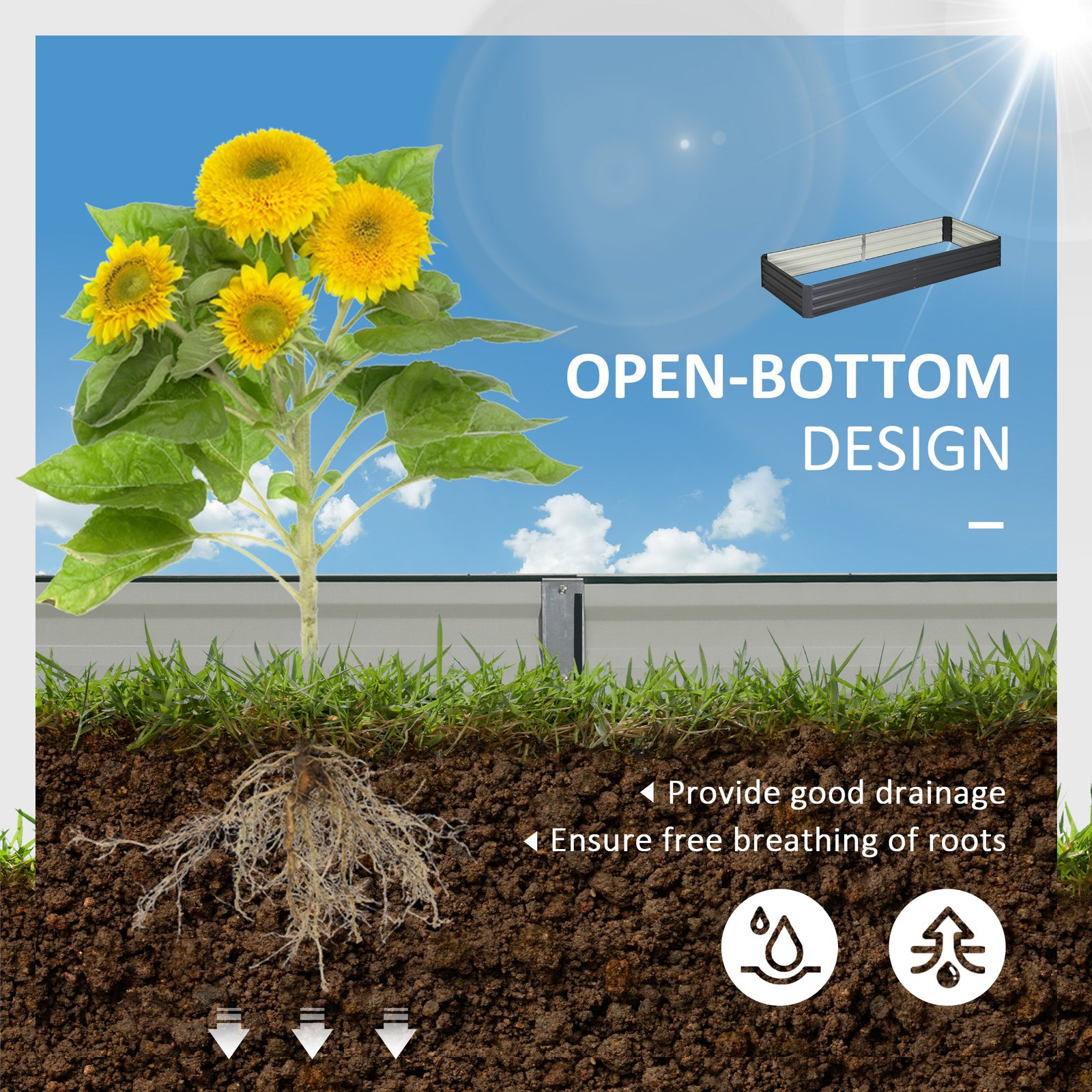 95" x 36" x 12" Galvanized Raised Garden Bed, Easy DIY and Cleaning for Growing Flowers, Herbs, Succulents, Gray - Image 4