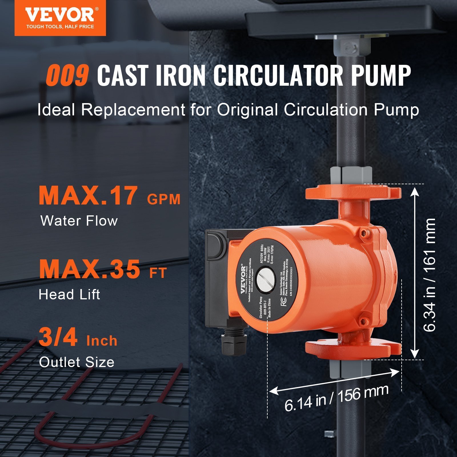009-BF5-J Hot Water Circulation Pump 110V 180W 17 GPM Recirculating Pump - Image 3