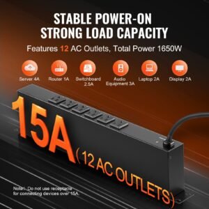 19" 1U PDU 12 Outlets Rack Mount Power Strip Surge Overload Protection - Image 4
