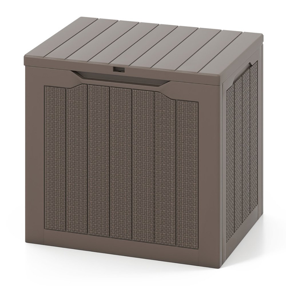 Outdoor Storage Box 25 Gallon Deck Box With Lockable Lid And Wicker-woven Texture For Storage Bin, Side Table Or Bench
