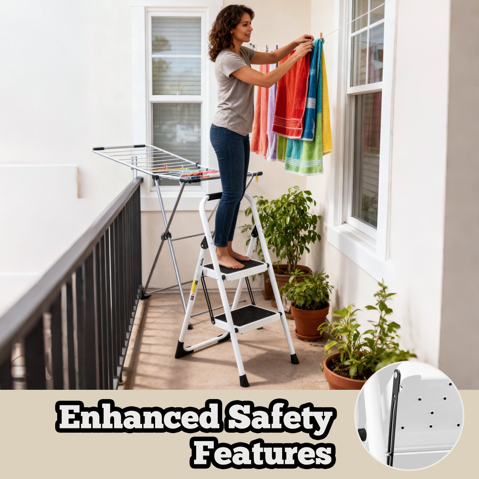 2 Step Folding Ladder Stool In White - Compact Design For Home Use - Image 8